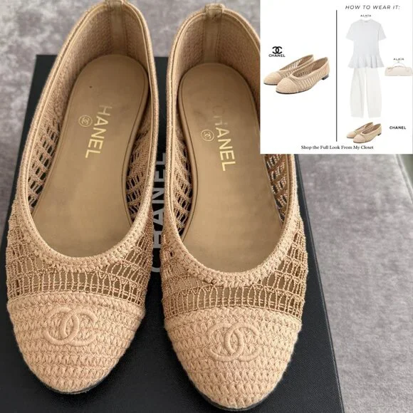 CHANEL Beige Crochet Ballet Flats - Picture 2 of 14